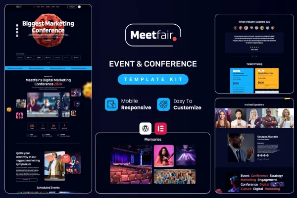 Meetfair event and conference Elementor template kit preview