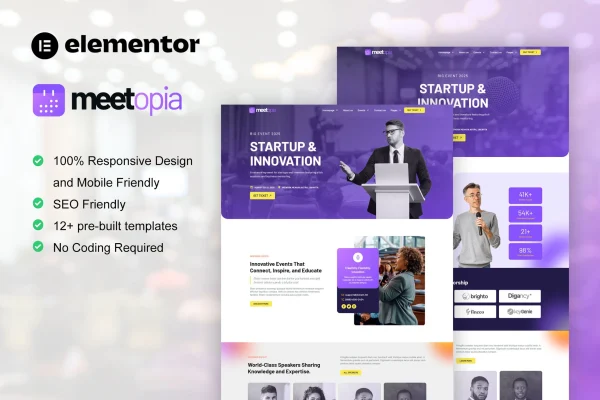Meetopia event and conference Elementor template kit preview