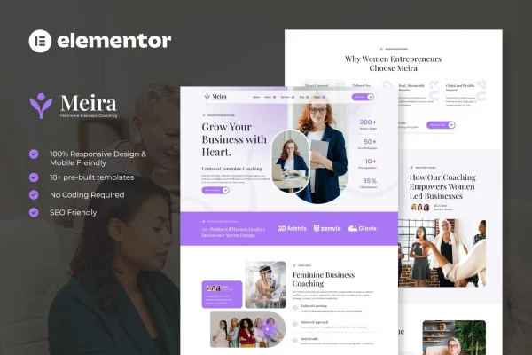 Meira feminine business coaching Elementor template kit preview