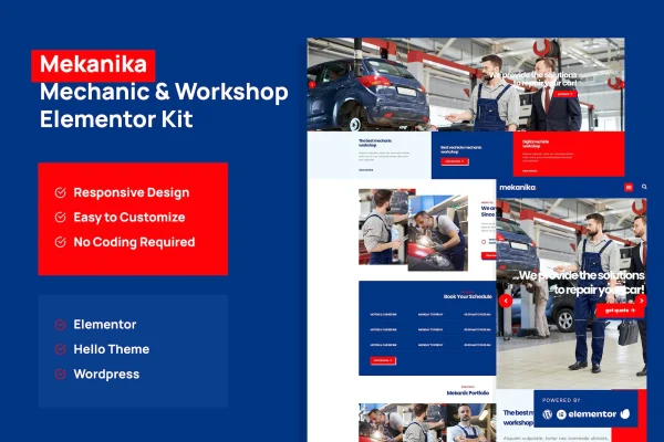 Mekanika mechanic and workshop Elementor template kit preview