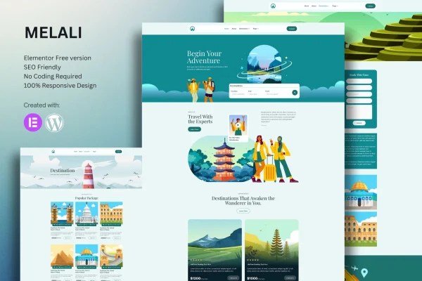 Melali tour and travel agency Elementor template kit preview