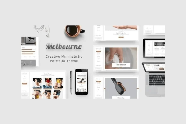 Melbourne Portfolio Theme preview with a minimal portfolio grid layout