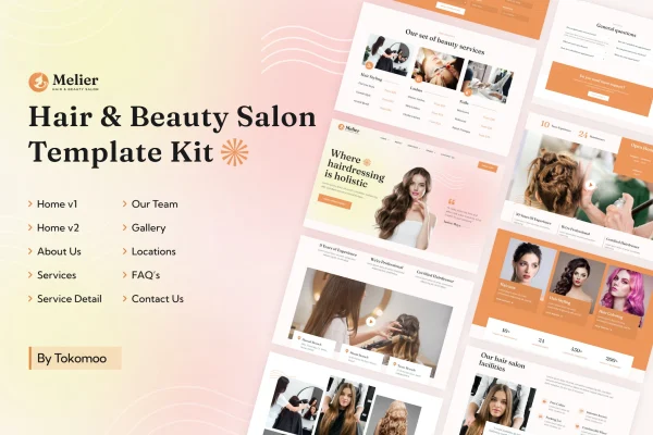 Melier hair and beauty salon Elementor template kit preview