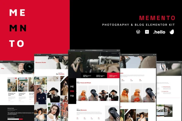 Memento photography and blog Elementor template kit preview