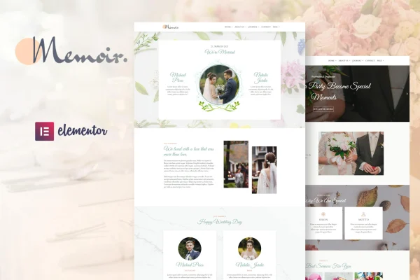 Memoir wedding event and party organizer Elementor template kit preview