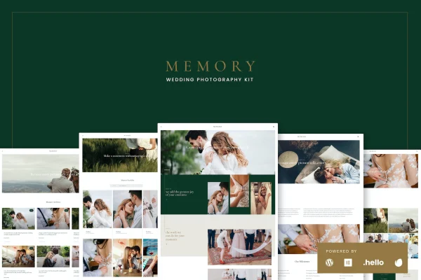 Memory wedding photography Elementor template kit cover image