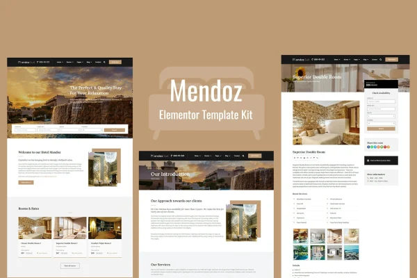 Mendoz hotel and travel Elementor template kit preview