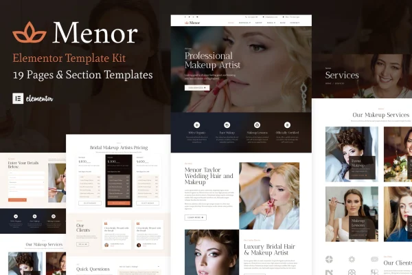 Menor makeup artist and hair stylist Elementor template kit preview