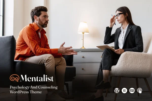 Mentalist mental wellness WordPress theme preview with calm therapy website layout