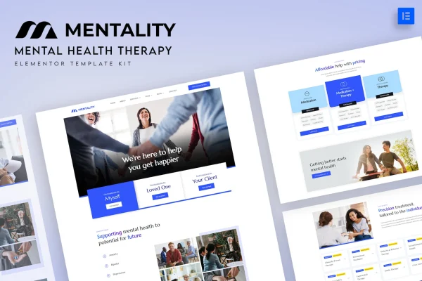Mentality mental health therapy Elementor template kit preview