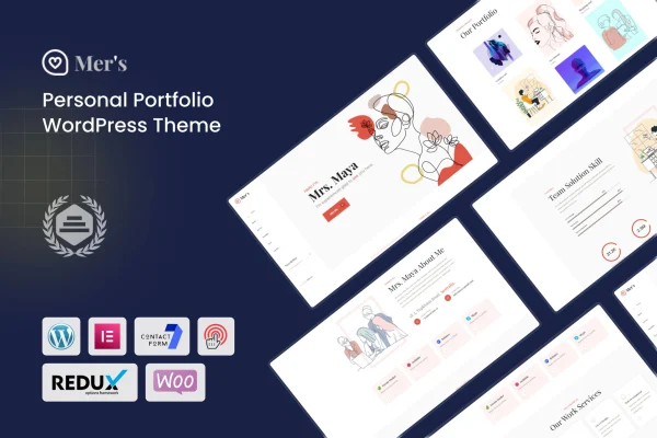 Mer’s personal portfolio WordPress theme preview
