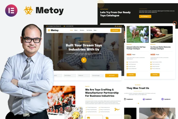 MeToy toys and craft industry Elementor template kit cover image