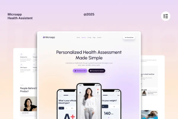 MicroApp SaaS mobile app Elementor template kit preview