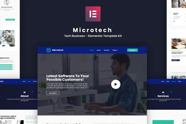 Microtech tech business Elementor template kit page layouts preview