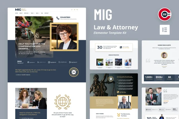 Mig law and attorney Elementor template kit preview