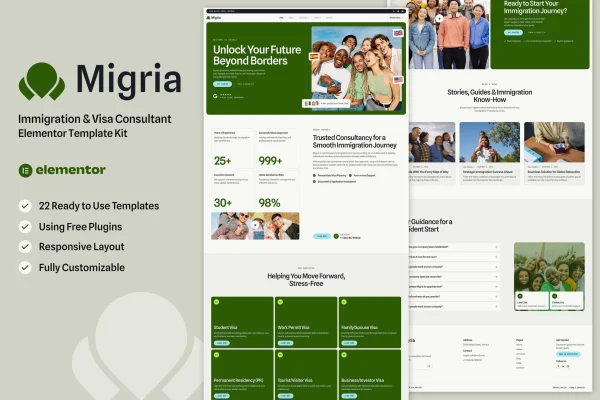 Migria immigration and visa consultant Elementor template kit preview