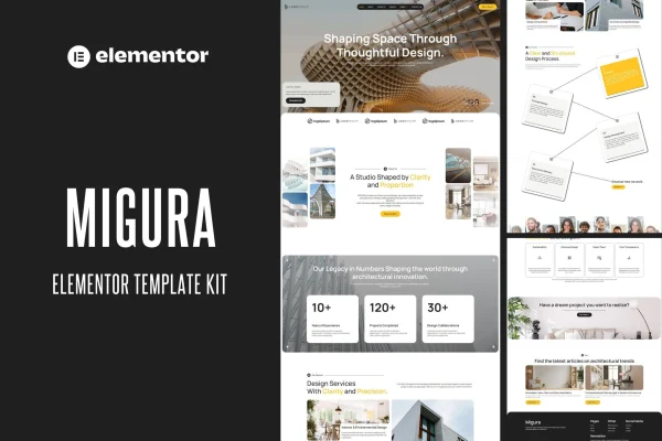 Migura architecture design Elementor template kit preview
