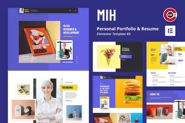 MIH personal portfolio and resume Elementor template kit preview