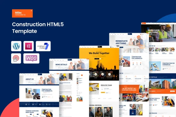 Miiler construction WordPress theme preview