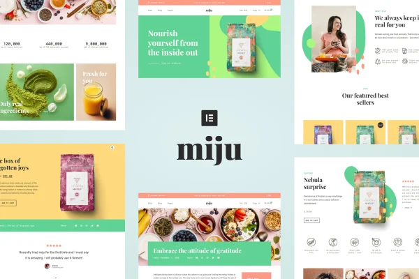 Miju Elementor template kit preview for a conscious product brand website