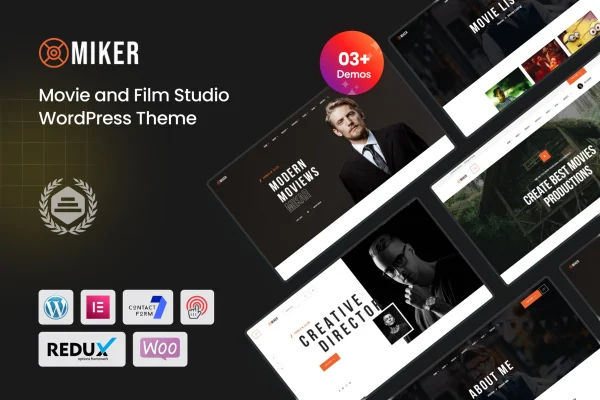 Miker movie and film studio WordPress theme preview