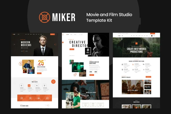 Miker movie and film studio Elementor template kit preview