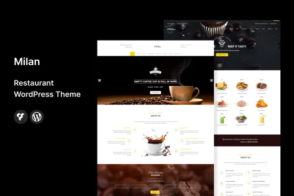 Milan restaurant WordPress theme preview with menu and dining layout