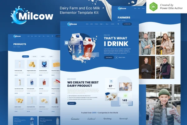 Milcow dairy farm and eco milk Elementor template kit cover image