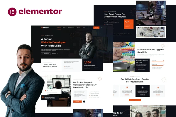 Mileni freelancer and portfolio Elementor template kit preview