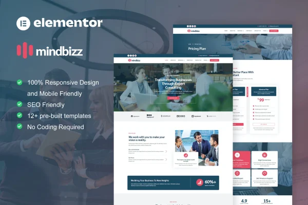 MindBizz business consulting Elementor Pro template kit preview
