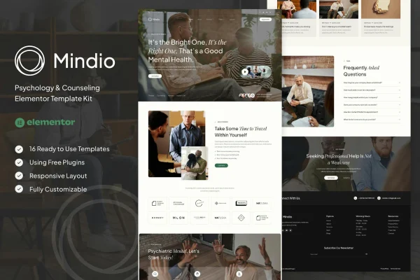 Mindio psychology and counseling Elementor template kit preview