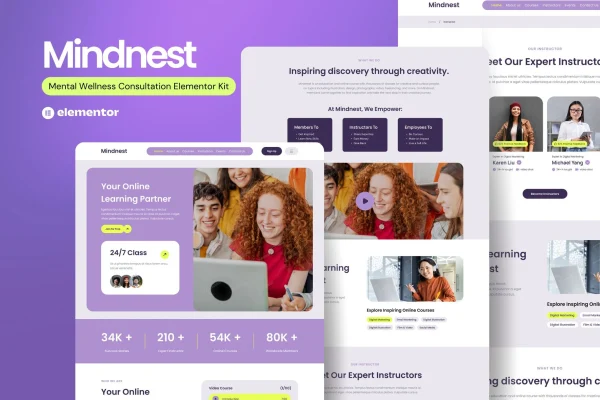 Mindnest mental wellness Elementor template kit preview