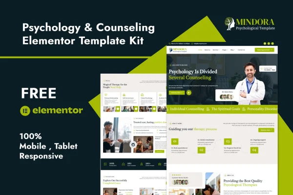 Mindora psychology and counseling Elementor template kit cover