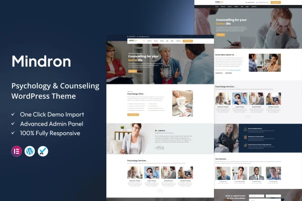 Mindron psychology and counseling WordPress theme preview