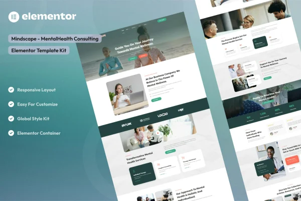 Mindscape mental health consulting Elementor template kit preview