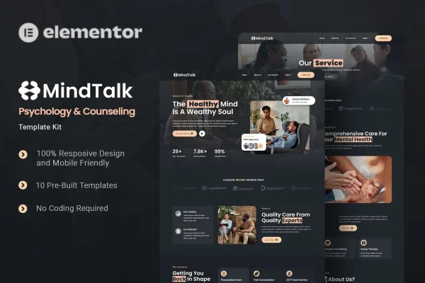 MindTalk psychology and counseling Elementor template kit cover image