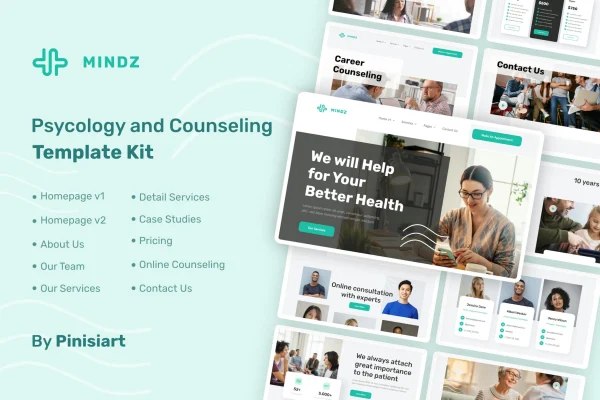 Mindz psychology and counseling Elementor template kit preview