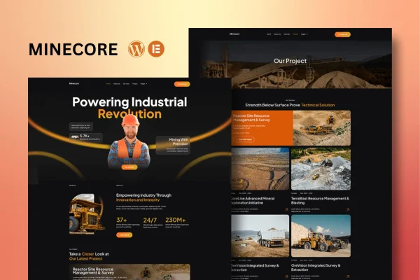 Minecore mining and industry Elementor template kit preview