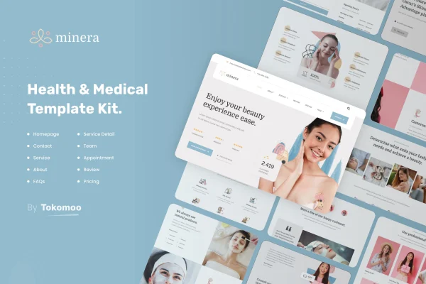 Minera skincare and dermatology Elementor template kit preview