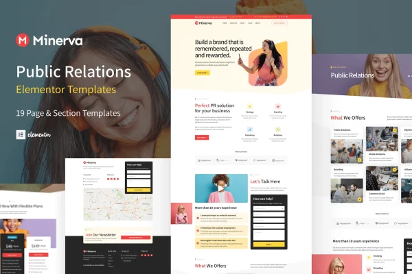 Minerva PR and creative agency Elementor template kit preview