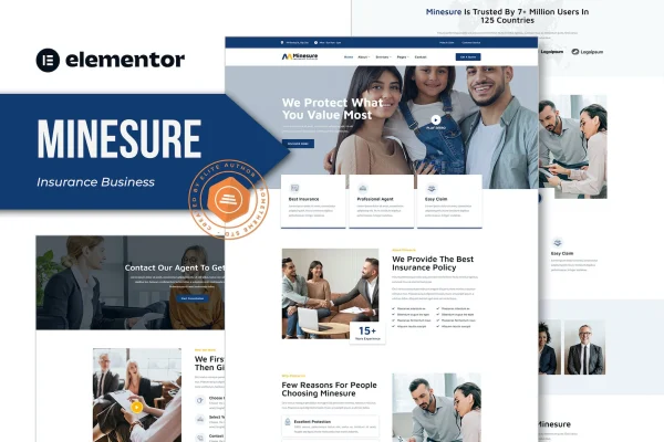 Minesure insurance business Elementor template kit preview