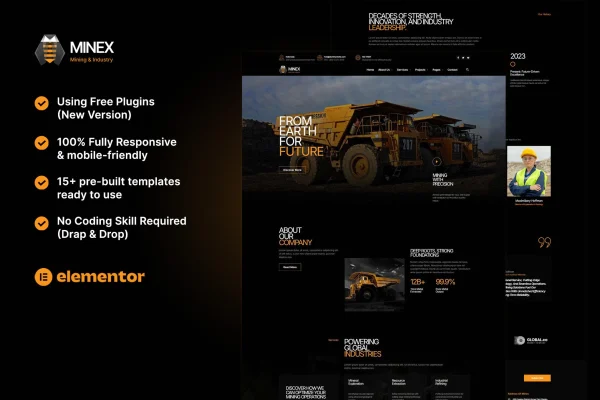 Minex mining and industry Elementor template kit preview