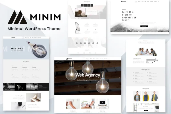 Minim minimal WordPress theme preview with a clean blog and portfolio layout