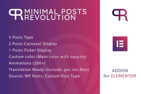 Minimal Posts Revolution For Elementor plugin banner with minimal post layout previews