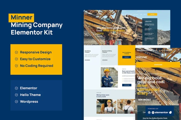 Minner construction and building Elementor template kit preview