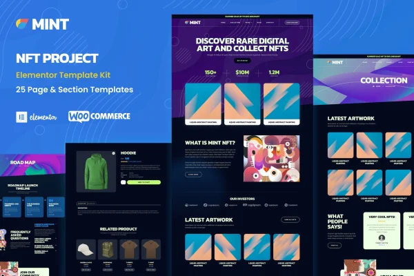 Mint NFT projects and portfolio Elementor template kit preview