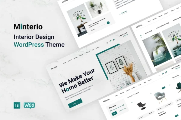 Minterio interior design Elementor WordPress theme preview