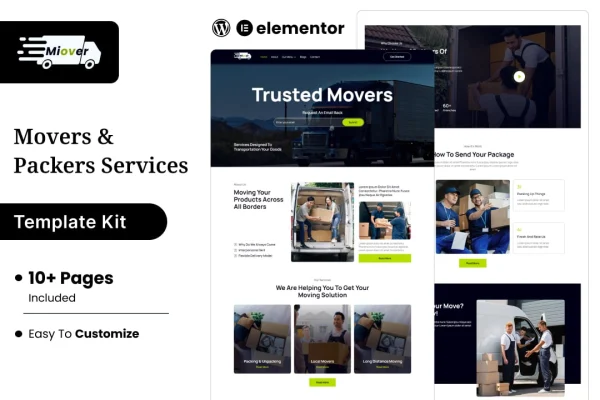 Miover packers and movers Elementor template kit preview