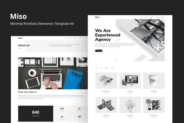 Miso minimal portfolio Elementor template kit cover image