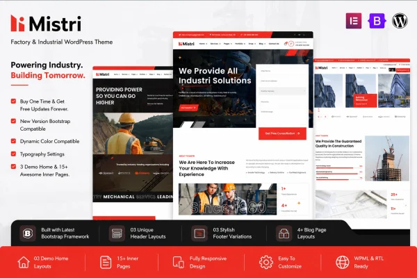 Mistri factory and industrial WordPress theme preview